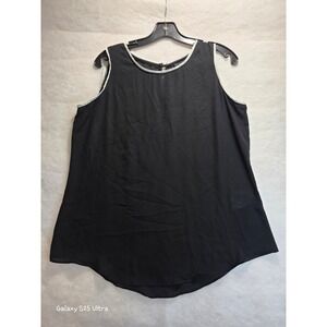 DKNY Womens Black Sleeveless Blouse White Trim Keyhole Back Top Size Medium